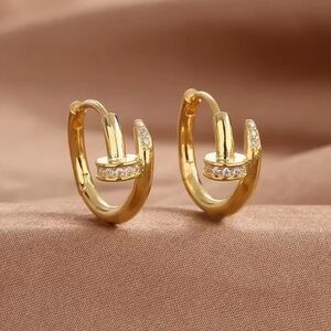 Nail Gold Crystal Earrings